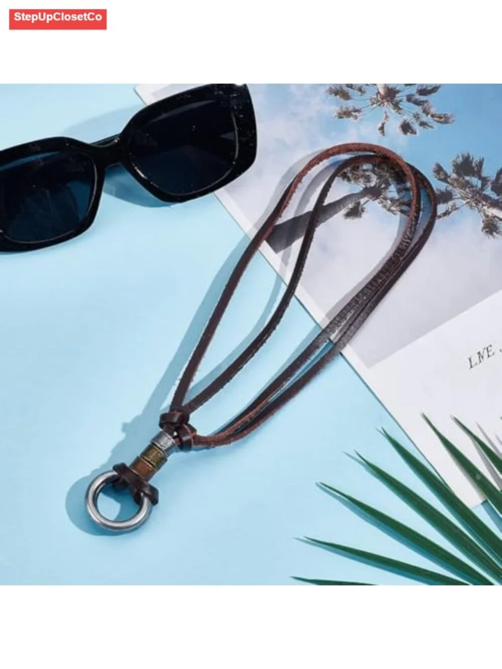Cowhide Leather Eyeglass Holder Necklace Adjustable Glasses Cord Strap
